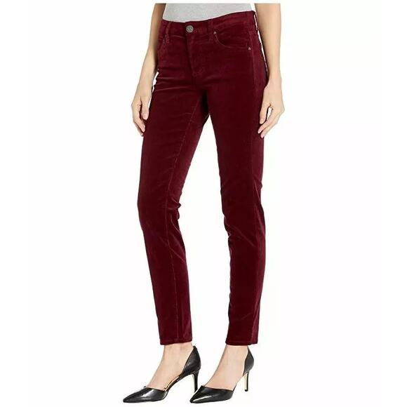 KUT FROM THE KLOTH NWT $99 Diana Skinny Corduroy Pants Burgundy - Picture 2 of 9